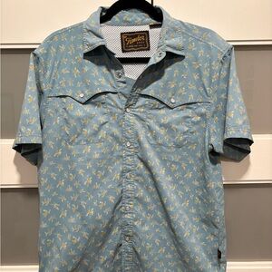Howler Brothers Light Blue Short-Sleeve Printed Western Shirt with Yellow Accent